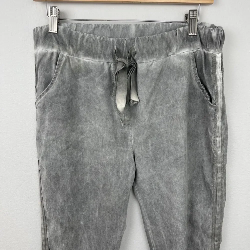 Made in Italy Gray Crinkle Pant Viscosa Blend with Stripe Side Size 2 - Picture 3 of 9